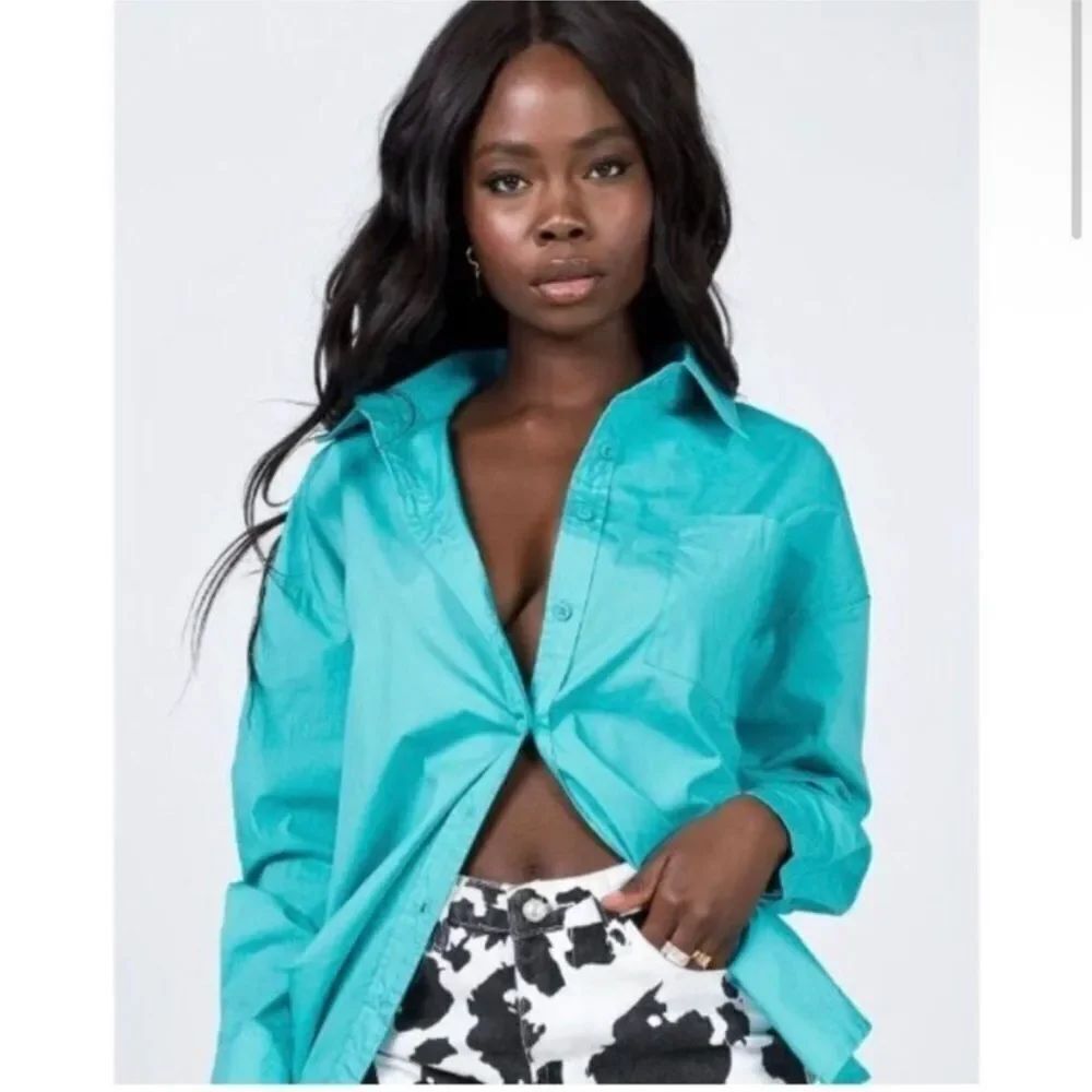 PRINCESS POLLY | NEW Walsh Button-Up Shirt Cerulean Blue Women’s Size 2